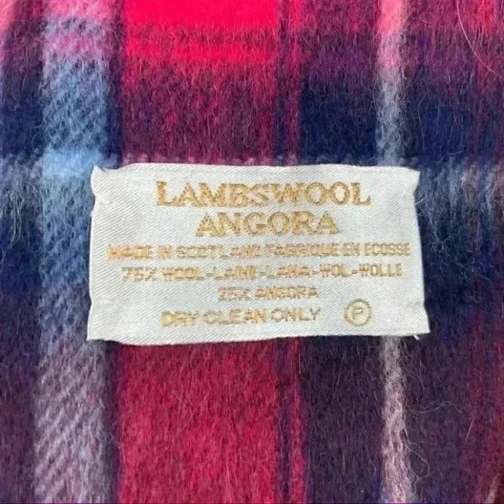 VTG Angora Lambsool Plaid Fringe Rectangle Scarf